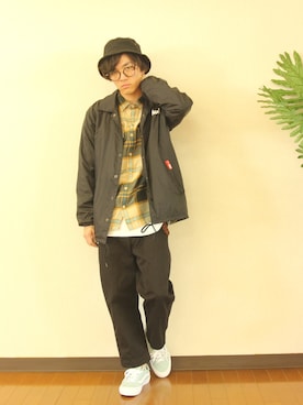 「HUF」｜「アイテム（ナイロンジャケット）」を使った、きゅうべいさん（メンズ・165cm）の秋コーディネート