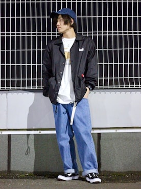 「HUF（ハフ）のアイテム（ナイロンジャケット）」を使った、きゅうべいさん（メンズ・165cm）の春コーディネート