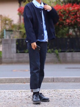 デニムジャケットを使った「RYOTAKASHIMA」の人気ファッション 