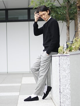 「EDIFICE LA BOUCLE（エディフィスラブークル）のアイテム（スラックス）」を使った、NUMAさん（メンズ・178cm）の秋コーディネート