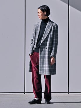 「EDIFICE LA BOUCLE（エディフィスラブークル）のアイテム（チェスターコート）」を使った、NUMAさん（メンズ・178cm）の冬コーディネート