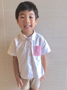 「Familiar （ファミリア）のアイテム（トップス、ホワイト系）」を使った、Angeldengさん（キッズ）の夏コーディネート