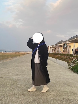 「リブニット」｜「アイテム（ステンカラーコート）」を使った、れいさん（レディース・157cm）の冬コーディネート