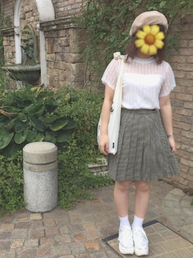 「Chica（チカ）のアイテム（ハンチング/ベレー帽）」を使った、🌼さん（レディース・152cm）の夏コーディネート