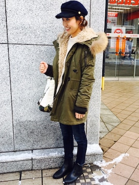 「MOUSSY（マウジー）のアイテム（モッズコート）」を使った、AIR-G'&.LOVEさん（レディース・162cm）の冬コーディネート