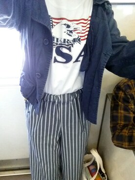 「JERZEES（ジャージーズ）のアイテム」を使った、Arare Zakiyamaさん（レディース・153cm）の春コーディネート