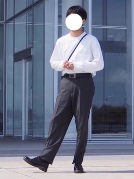 「クルーネック」｜「アイテム（その他）」を使った、てもやさん（メンズ・177cm）の春コーディネート