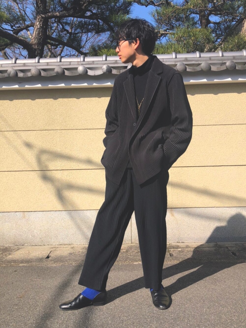 【極美品】オムプリッセ イッセイミヤケ プリーツ テーラードジャケット ブラック