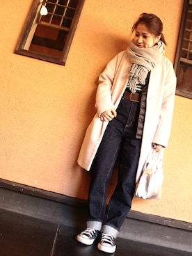 「archives（アルシーヴ）のアイテム（ノーカラージャケット）」を使った、sayu.さん（レディース・150cm）の冬コーディネート