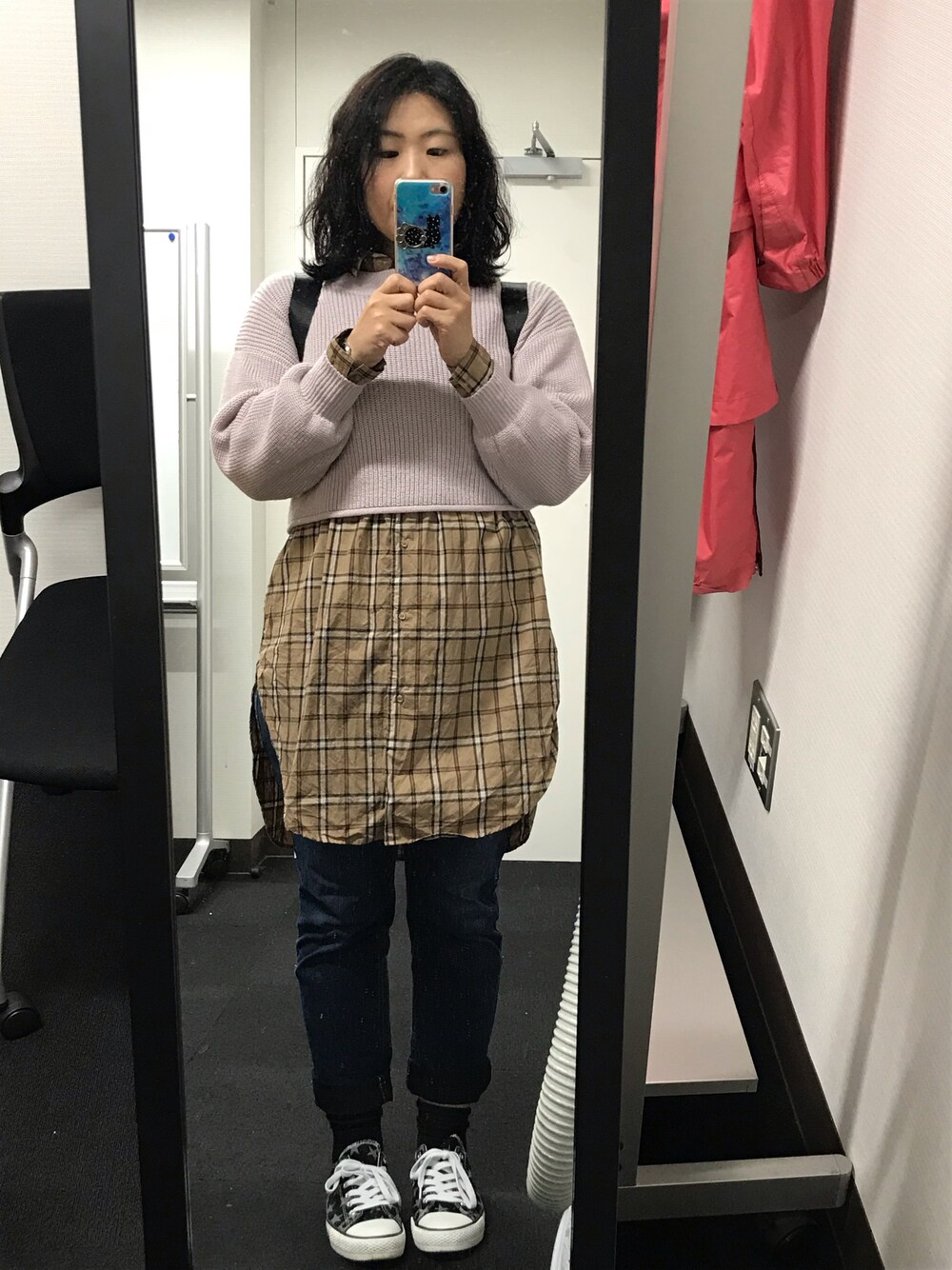 「秋のコーデ、パーマかけたよ、プラスサイズ」｜「NOLITA LABORATORYのアイテム（バックパック/リュック、ブラック系）」を使った、流石さん（レディース・159cm）の秋コーディネートの1枚目の写真