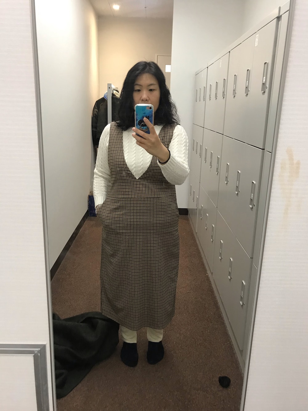 「プラスサイズ、GU」｜「chocol raffine robeのアイテム（ニット/セーター、ホワイト系）」を使った、流石さん（レディース・159cm）の秋コーディネートの1枚目の写真