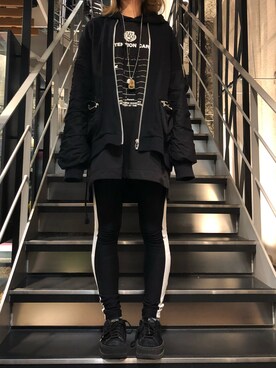「ADDICT NOIR（アディクトノアー）のアイテム（ブルゾン）」を使った、Sayuka Haginoさん（レディース・160cm）の秋コーディネート