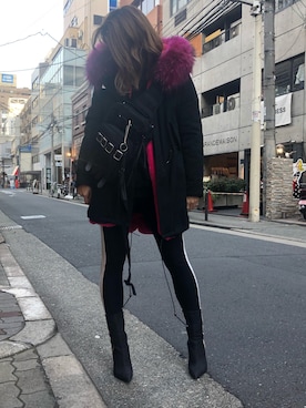 「ROYAL FLASH（ロイヤルフラッシュ）のアイテム（モッズコート）」を使った、Sayuka Haginoさん（レディース・160cm）の冬コーディネート