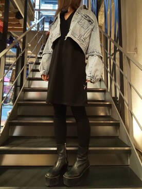 「ADDICT NOIR（アディクトノアー）のアイテム（ブルゾン）」を使った、Sayuka Haginoさん（レディース・160cm）の春コーディネート