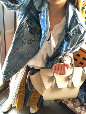 「Ungrid（アングリッド）の 【Casual】ｳﾞｨﾝﾃｰｼﾞGｼﾞｬﾝ （デニムジャケット）」を使った、Chamさん（レディース・155cm）の春コーディネート