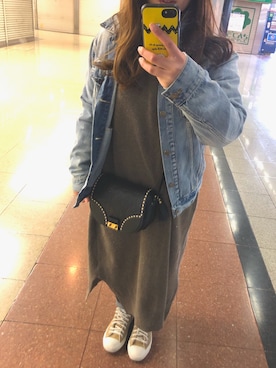 「Ungrid（アングリッド）の 【Casual】ｳﾞｨﾝﾃｰｼﾞGｼﾞｬﾝ （デニムジャケット）」を使った、Chamさん（レディース・155cm）の冬コーディネート