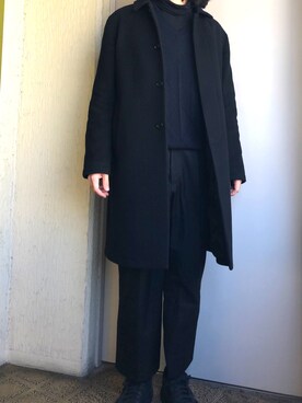 「マルジェラ」｜「アイテム（ステンカラーコート）」を使った、ssanさん（メンズ・173cm）の冬コーディネート