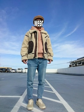 「ZOZO（ゾゾ）のスリムテーパードデニムパンツ［WOMEN］（デニムパンツ）」を使った、TKさん（メンズ・168cm）の冬コーディネート