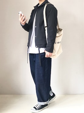 「LIDNM（リドム）のアイテム（ナイロンジャケット）」を使った、糖菓さん（メンズ・173cm）の春コーディネート
