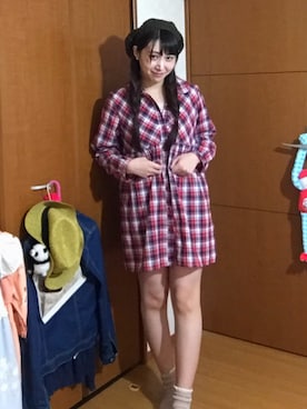 「チェックシャツワンピース」｜「アイテム（シャツワンピース）」を使った、あやな🐳さん（レディース・161cm）の秋コーディネート