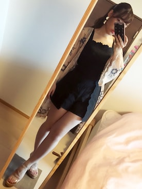 「ピンクベージュ」｜「アイテム（その他アウター）」を使った、eさん（レディース・155cm）の夏コーディネート