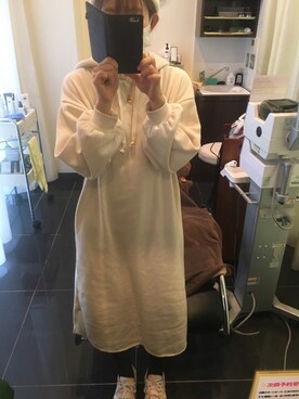 「OLIVE des OLIVE（オリーブデオリーブ）のアイテム（ワンピース、ホワイト系）」を使った、Yu...さん（レディース・156cm）の春コーディネート