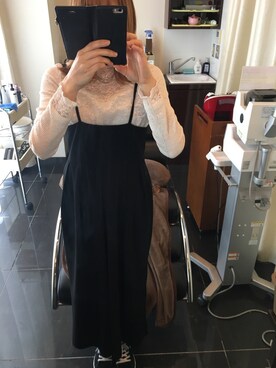 「GU（ジーユー）のアイテム（オールインワン・サロペット、ブラック系）」を使った、Yu...さん（レディース・156cm）の秋コーディネート