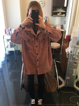 「しまむら（シマムラ）のアイテム（シャツ/ブラウス、ピンク系）」を使った、Yu...さん（レディース・156cm）の秋コーディネート