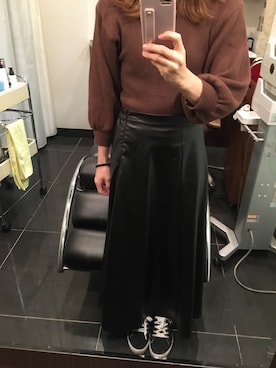 「tiptop（ティップトップ）のアイテム（スカート、ブラック系）」を使った、Yu...さん（レディース・156cm）の冬コーディネート