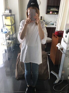 「SpRay（スプレイ）のアイテム（Tシャツ/カットソー、ホワイト系）」を使った、Yu...さん（レディース・156cm）の春コーディネート