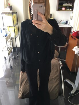 「H&M（エイチ・アンド・エム）のアイテム（シャツ/ブラウス、ブラック系）」を使った、Yu...さん（レディース・156cm）の夏コーディネート