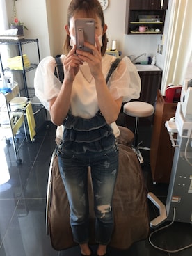 「GRL（グレイル）のアイテム（トップス、ホワイト系）」を使った、Yu...さん（レディース・156cm）の夏コーディネート