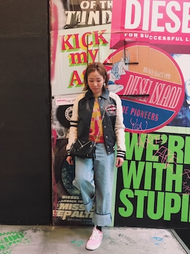 「DIESEL（ディーゼル）のアイテム（ブルゾン）」を使った、NAKAJIMAさん（レディース・155cm）の春コーディネート
