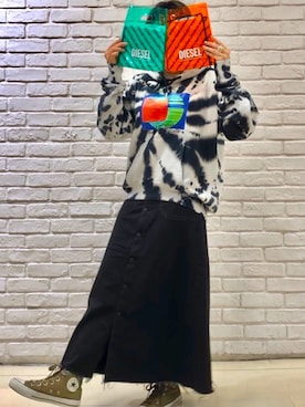 「DIESEL（ディーゼル）のアイテム（スカート）」を使った、NAKAJIMAさん（レディース・157cm）の春コーディネート