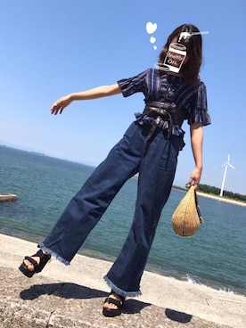 「jouetie（ジュエティ）のデニムワイドパンツ（デニムパンツ、ブルー系）」を使った、by RUMIEREさん（レディース）の夏コーディネート