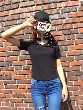 「by RUMIEREのアイテム（Tシャツ/カットソー、ブラック系）」を使った、by RUMIEREさん（レディース）の夏コーディネート