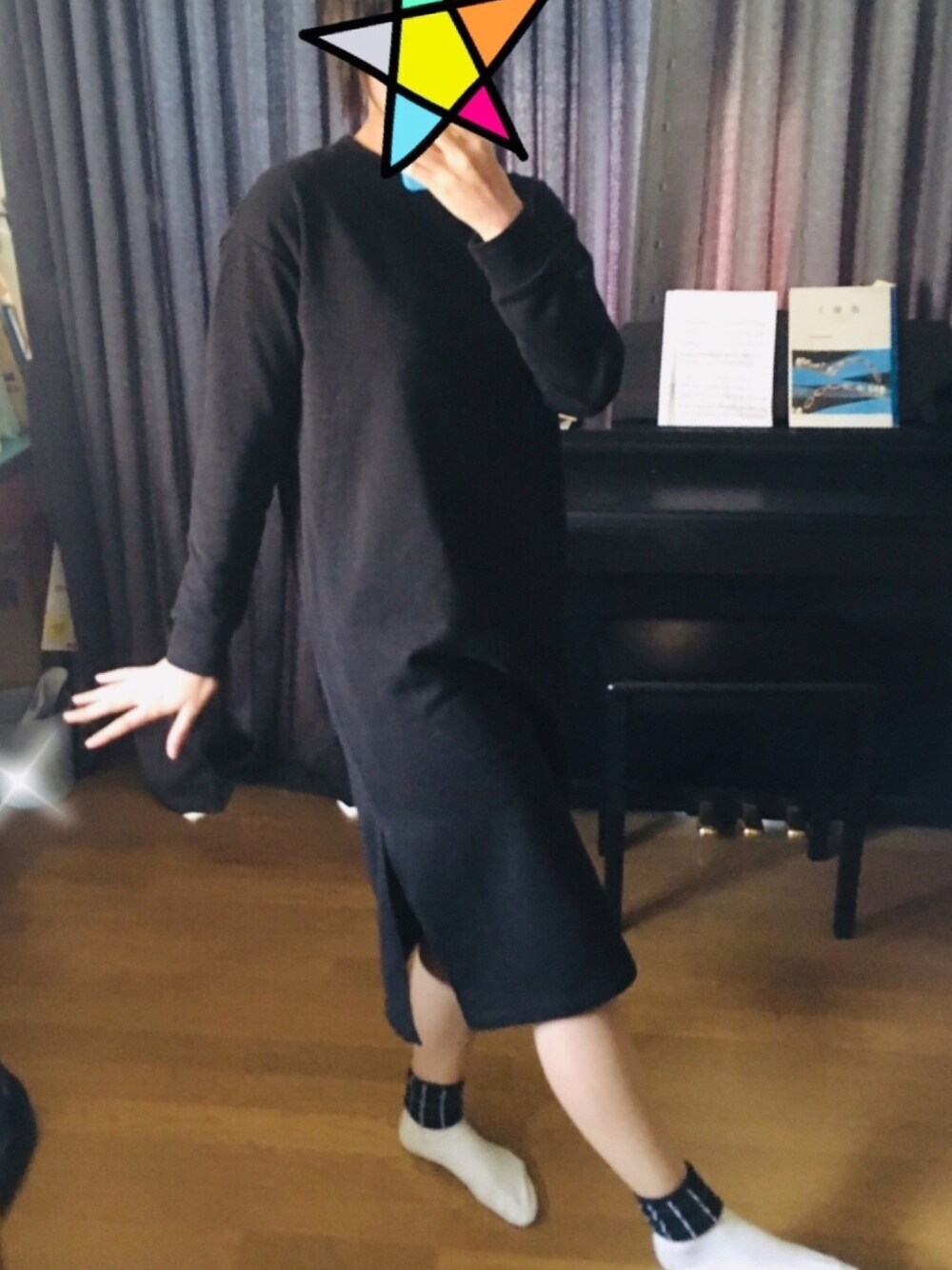 「ワンピース、GU、相互フォロー」｜「GUのアイテム（ワンピース、ブラック系）」を使った、ハナヤマさん（レディース・165cm）の冬コーディネートの1枚目の写真