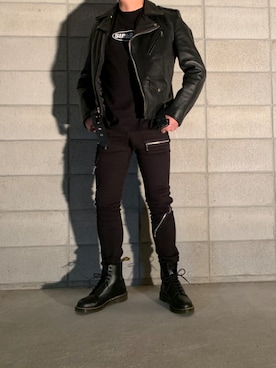 「666（シックスシックスシックス）のアイテム（パンツ）」を使った、zerotimesさん（メンズ・168cm）の冬コーディネート