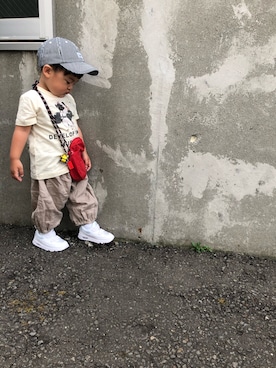 「A BAG OF CHIPS（アバッグオブチップス）のアイテム」を使った、TOKIHIROさん（キッズ・90cm）の夏コーディネート