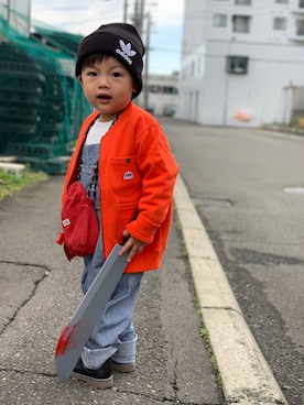 「カップル」｜「アイテム（オールインワン・サロペット）」を使った、TOKIHIROさん（キッズ・90cm）の秋コーディネート