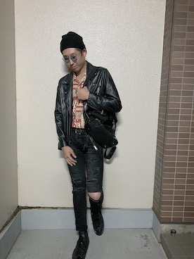 「H&M（エイチ・アンド・エム）のアイテム（帽子）」を使った、RØYさん（メンズ・184cm）の秋コーディネート