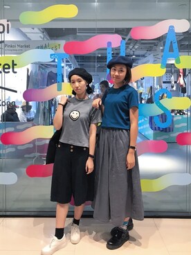 「blue」｜「アイテム（ハンチング/ベレー帽）」を使った、t s z z z  🍙さん（レディース・165cm）の夏コーディネート