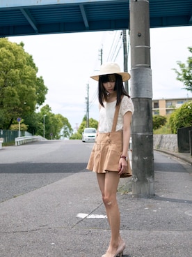 「キュロット」｜「アイテム（サロペット/オーバーオール）」を使った、りぴ®️さん（レディース・154cm）の春コーディネート