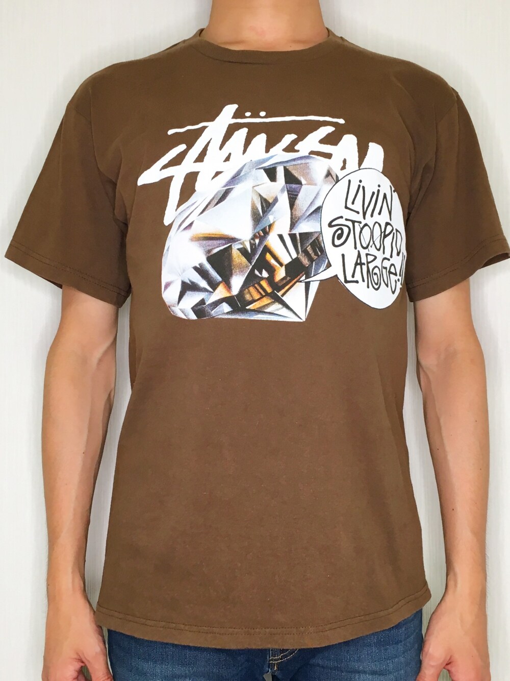 「stussy、夏だ！Tシャツ着よう！、Tシャツ、古着、ファッション、メルカリ、メルカリ出品中、m_古着」｜「STUSSYのアイテム（Tシャツ/カットソー、ブラウン系）」を使った、keiさん（メンズ・178cm）の夏コーディネートの1枚目の写真