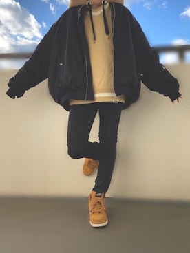 「大学生」｜「アイテム（MA-1）」を使った、ioio_さん（メンズ・172cm）の冬コーディネート
