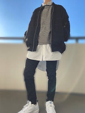 「大学生」｜「アイテム（MA-1）」を使った、ioio_さん（メンズ・172cm）の冬コーディネート