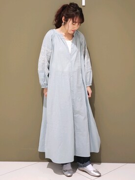 「earth music&ecology（アースミュージックアンドエコロジー）のエンブロイダリー刺繍ワンピース ＊（ワンピース）」を使った、manaCAさん（レディース・151cm）の春コーディネート