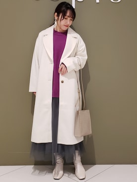 「白コート」｜「アイテム（その他アウター）」を使った、manaCAさん（レディース・151cm）の秋コーディネート