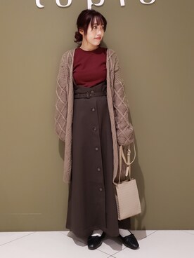 「ケーブルカーディガン」｜「アイテム（ワンピース/ドレス）」を使った、manaCAさん（レディース・151cm）の秋コーディネート