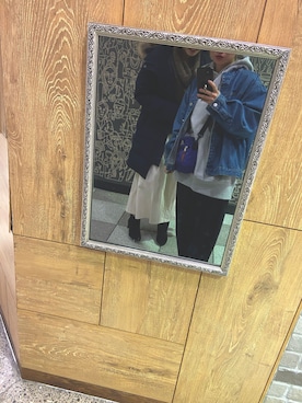 「お団子ヘアー」｜「アイテム（パーカー、グレー系）」を使った、ak.さん（レディース・152cm）の冬コーディネート